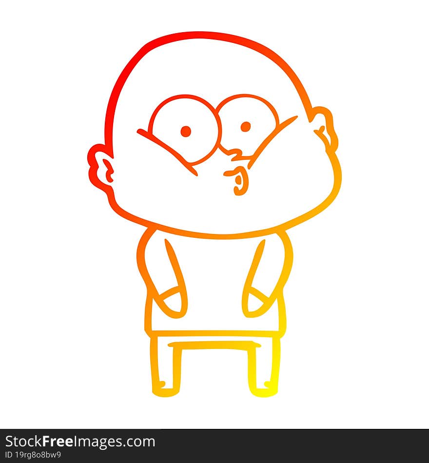 Warm Gradient Line Drawing Cartoon Bald Man Staring