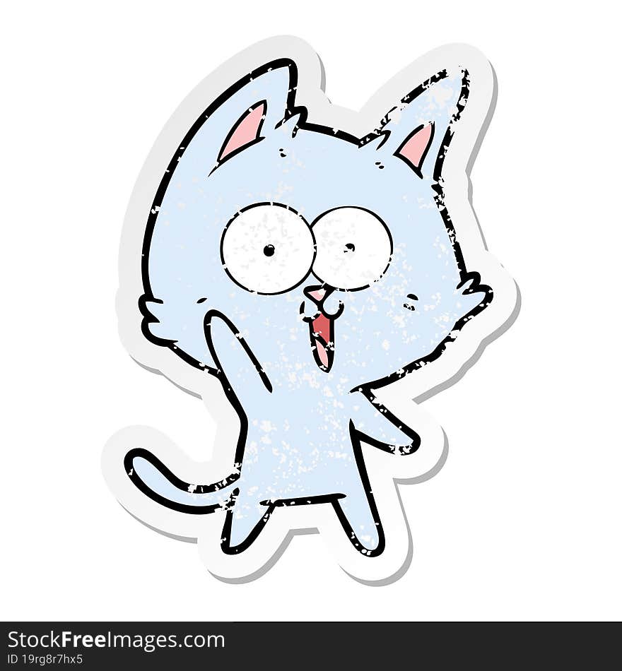 distressed sticker of a funny cartoon cat