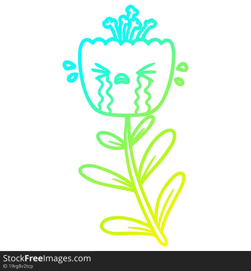 cold gradient line drawing cartoon crying flower