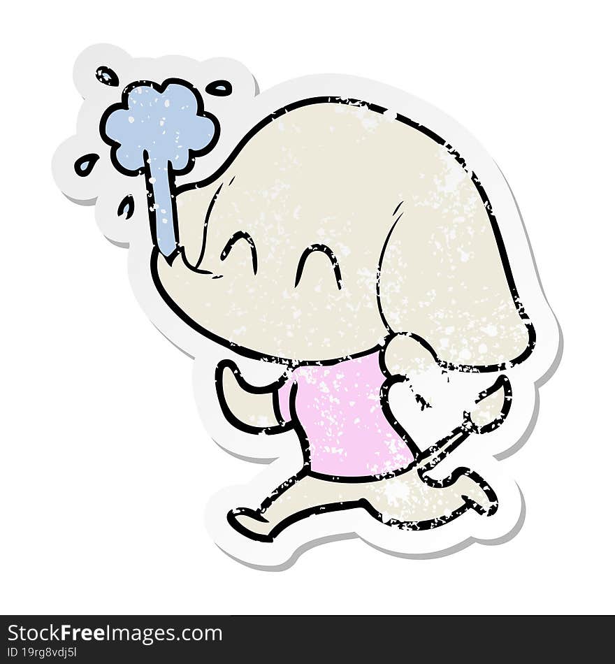 distressed sticker of a cute cartoon elephant spouting water