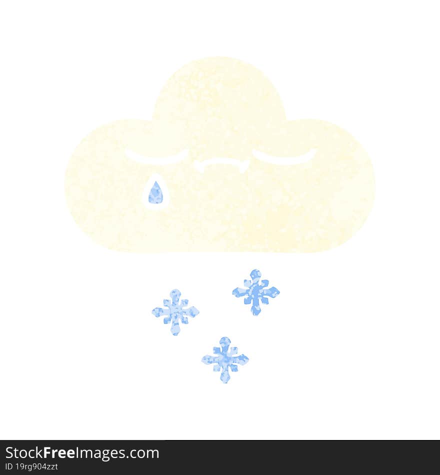 retro illustration style cartoon of a snow cloud