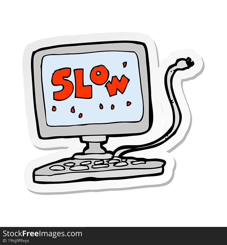 sticker of a cartoon slow computer