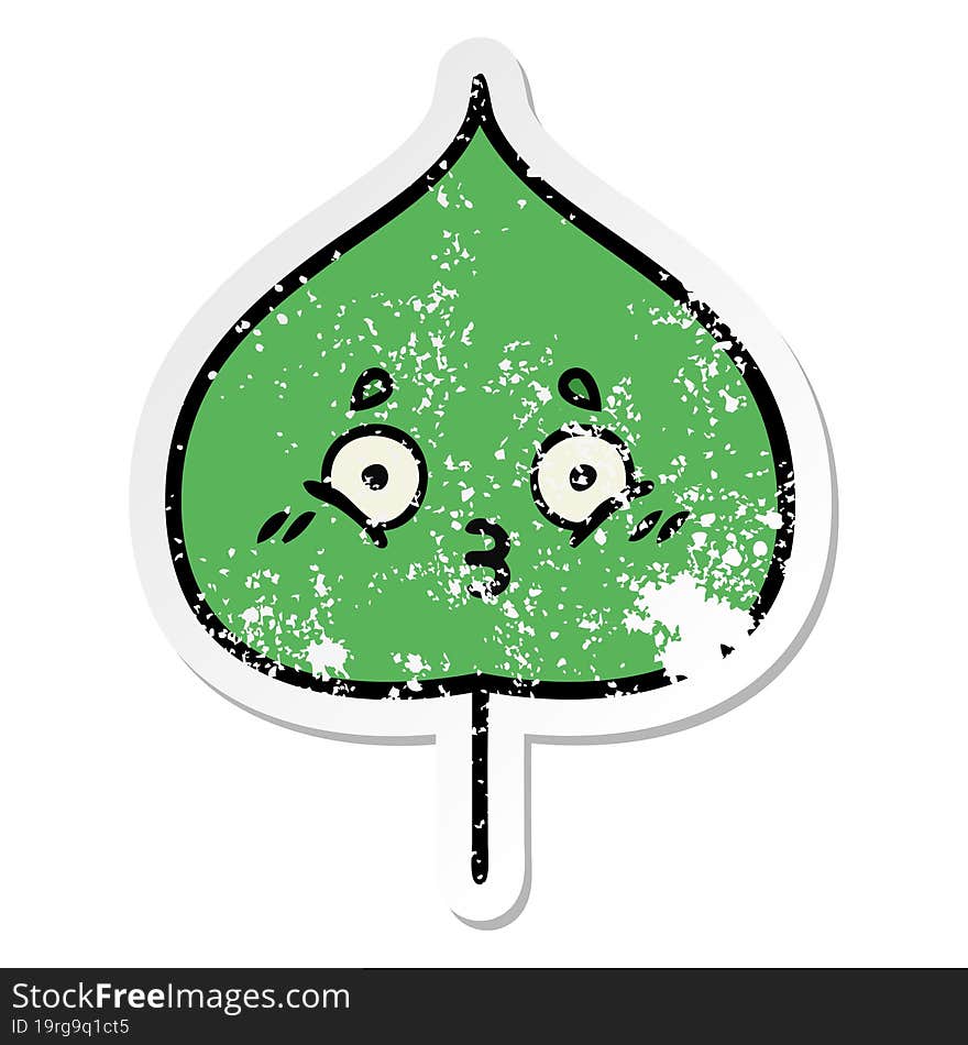 distressed sticker of a cute cartoon expressional leaf