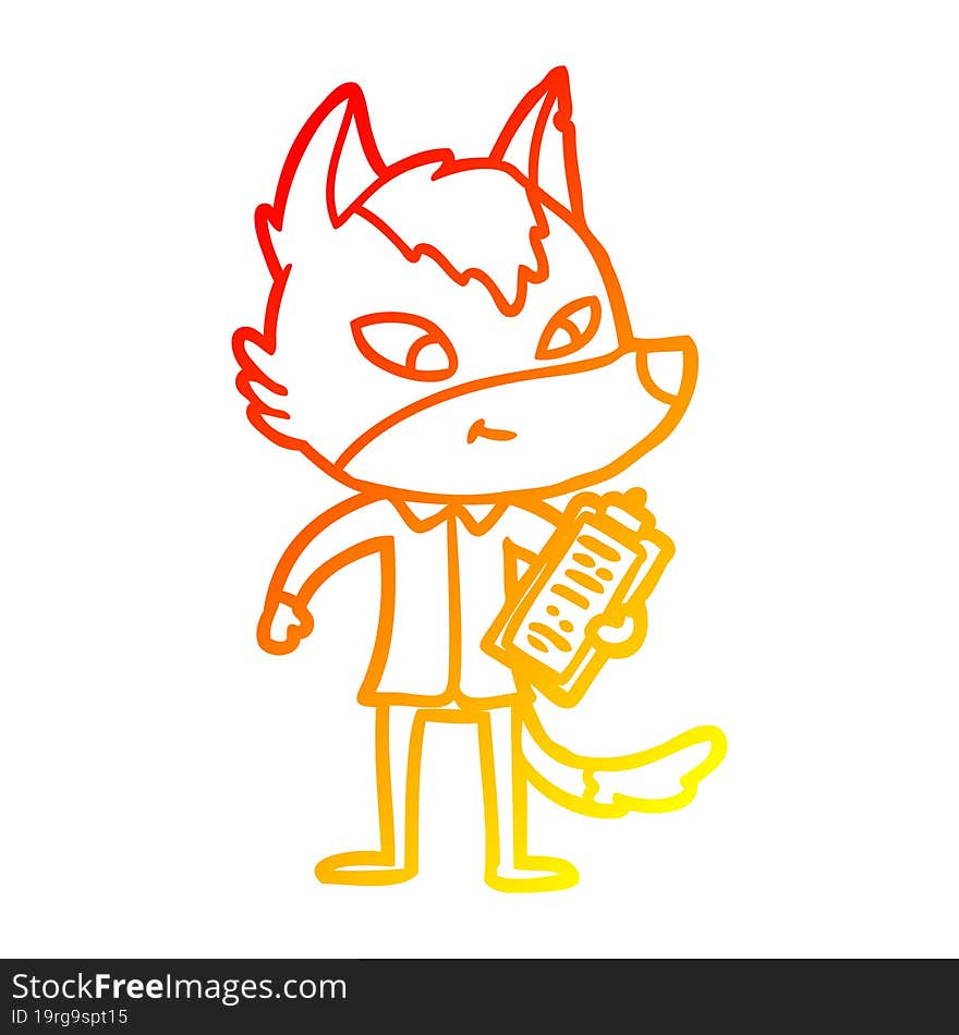 Warm Gradient Line Drawing Friendly Cartoon Wolf Manager