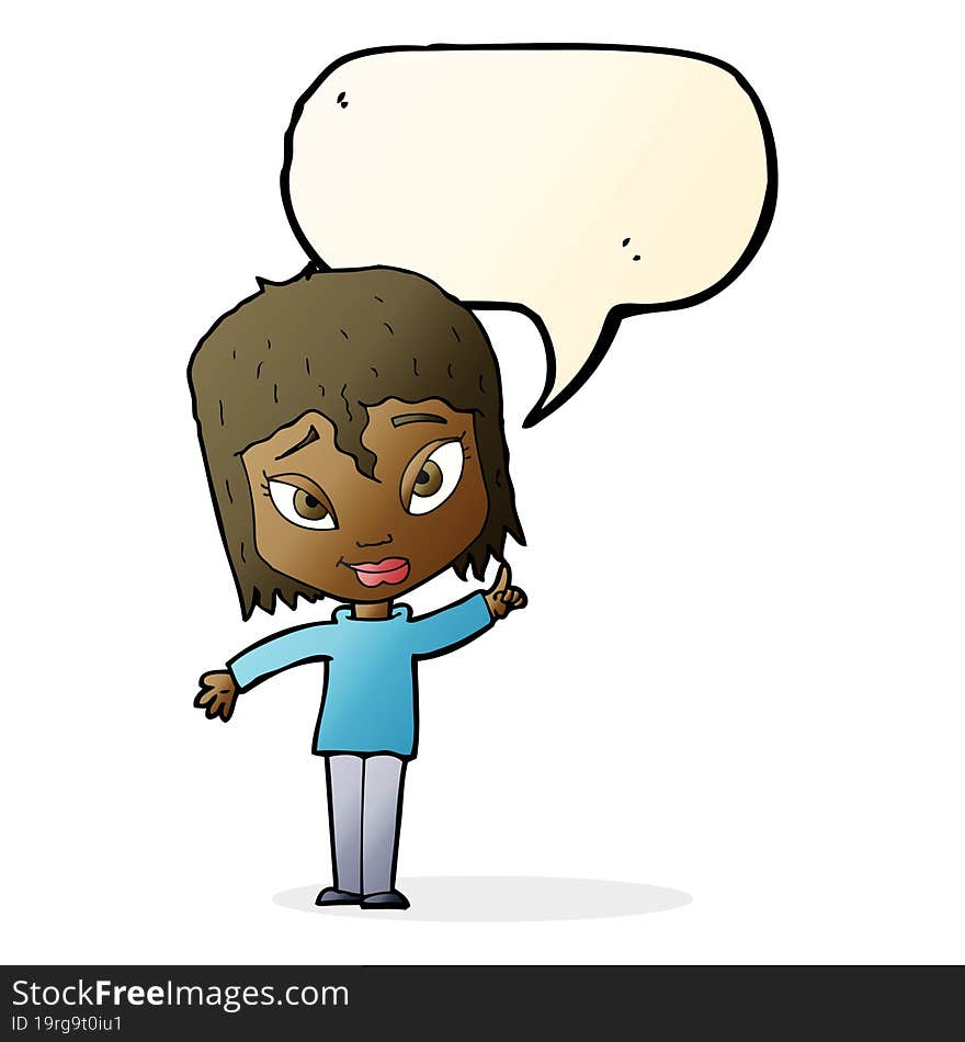 cartoon woman with idea with speech bubble