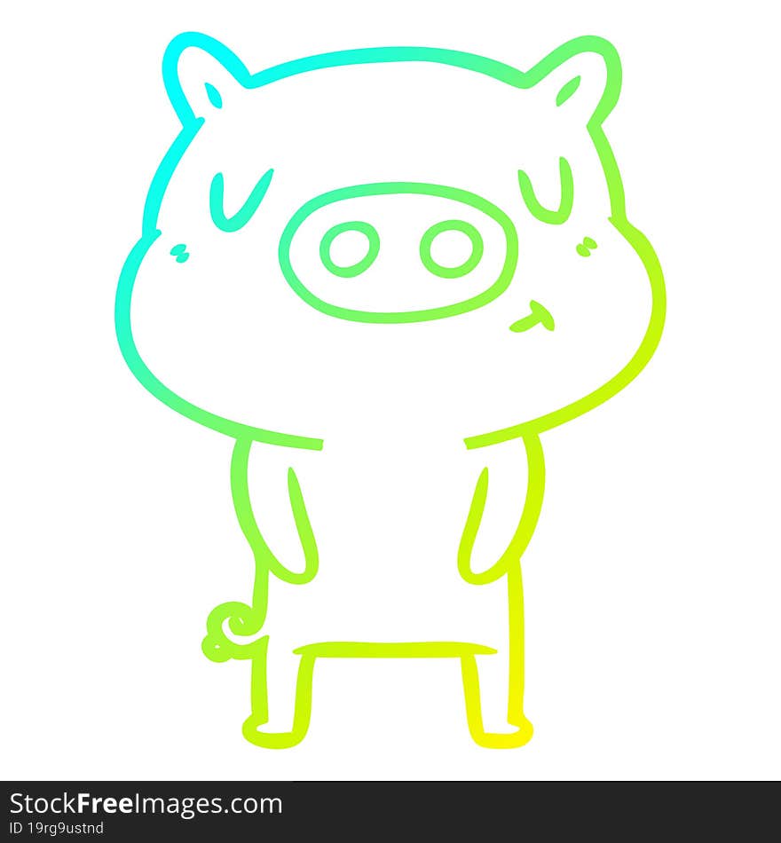 Cold Gradient Line Drawing Cartoon Content Pig