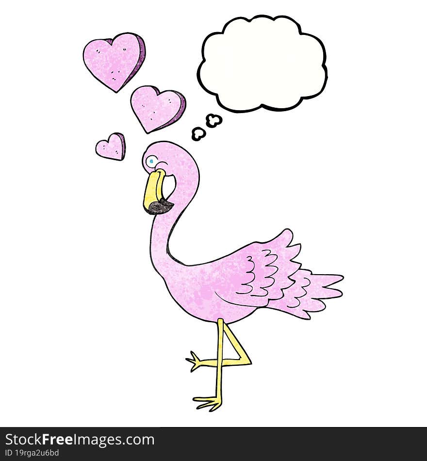 thought bubble textured cartoon flamingo in love