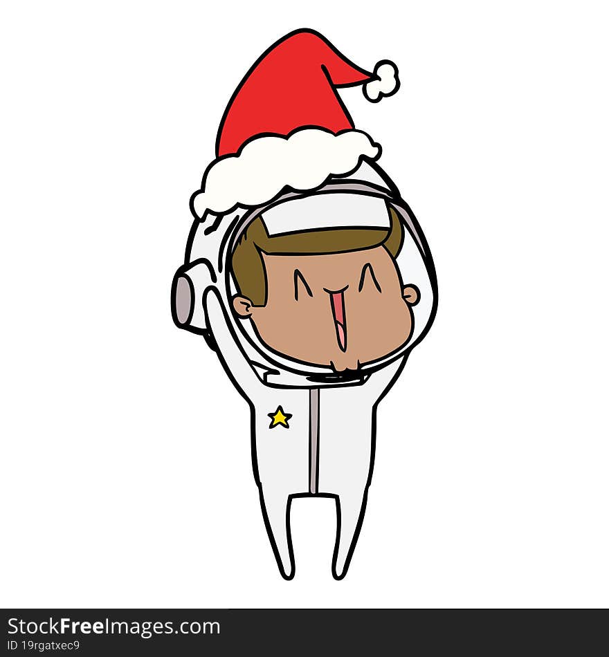 happy line drawing of a astronaut wearing santa hat