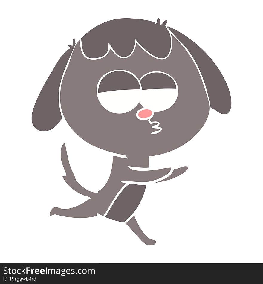 flat color style cartoon bored dog running