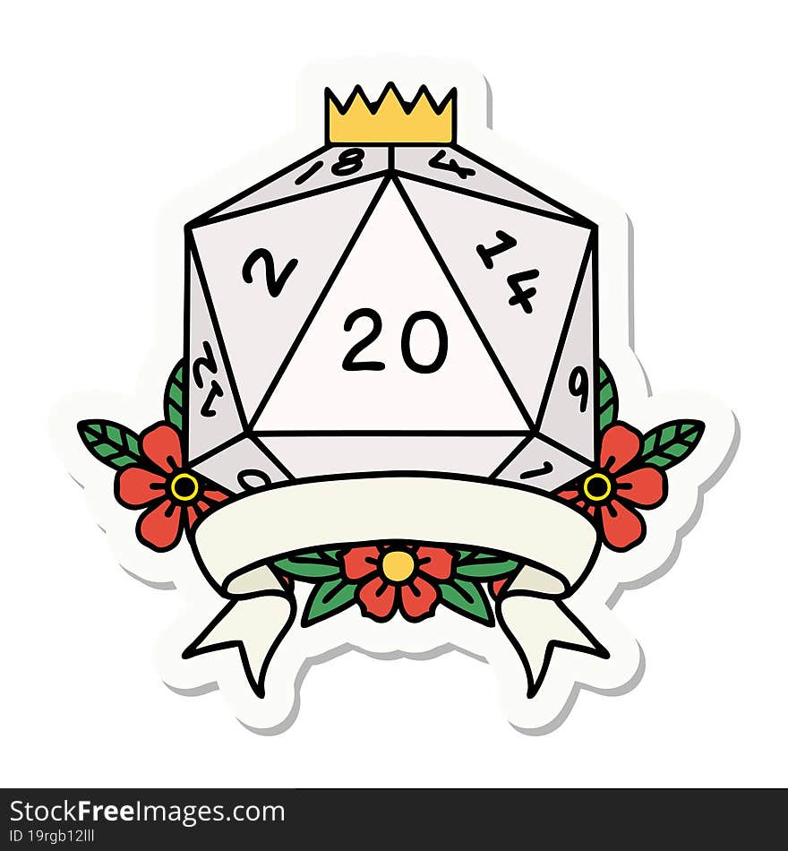 Natural 20 Critical Hit D20 Dice Roll Sticker