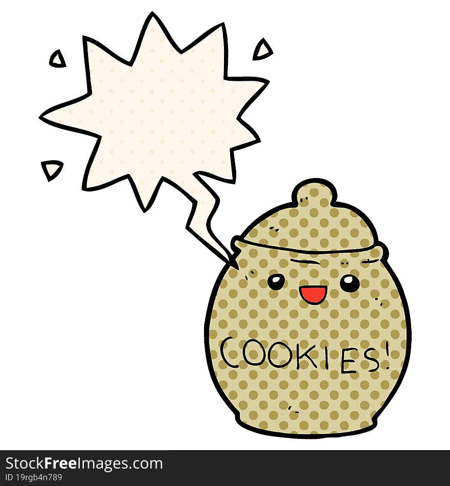 Cute Cartoon Cookie Jar And Speech Bubble In Comic Book Style