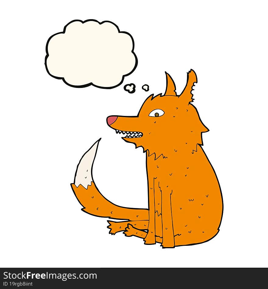 cartoon fox sitting with thought bubble