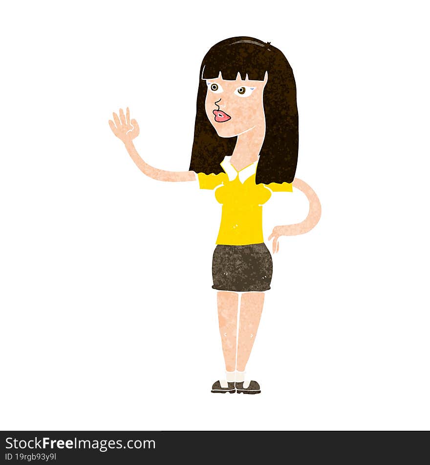 cartoon pretty woman waving