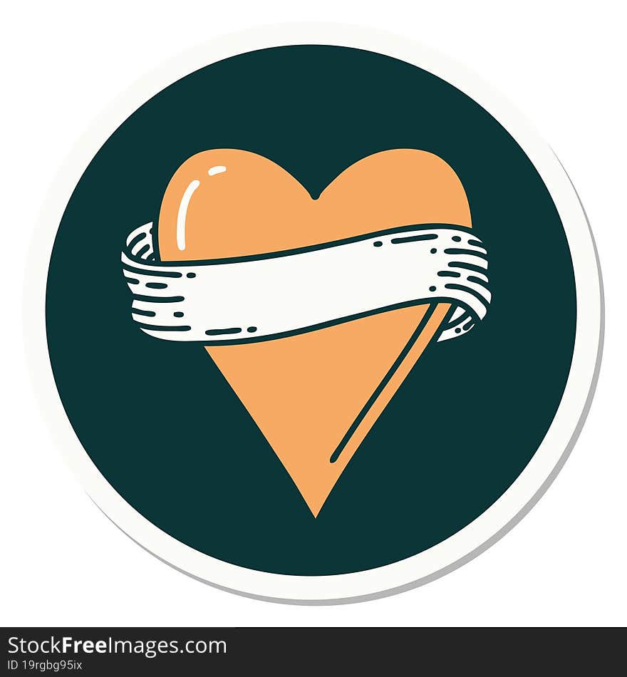 sticker of tattoo in traditional style of a heart and banner. sticker of tattoo in traditional style of a heart and banner