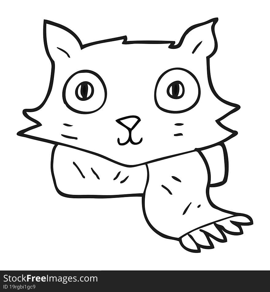 black and white cartoon cat wearing scarf