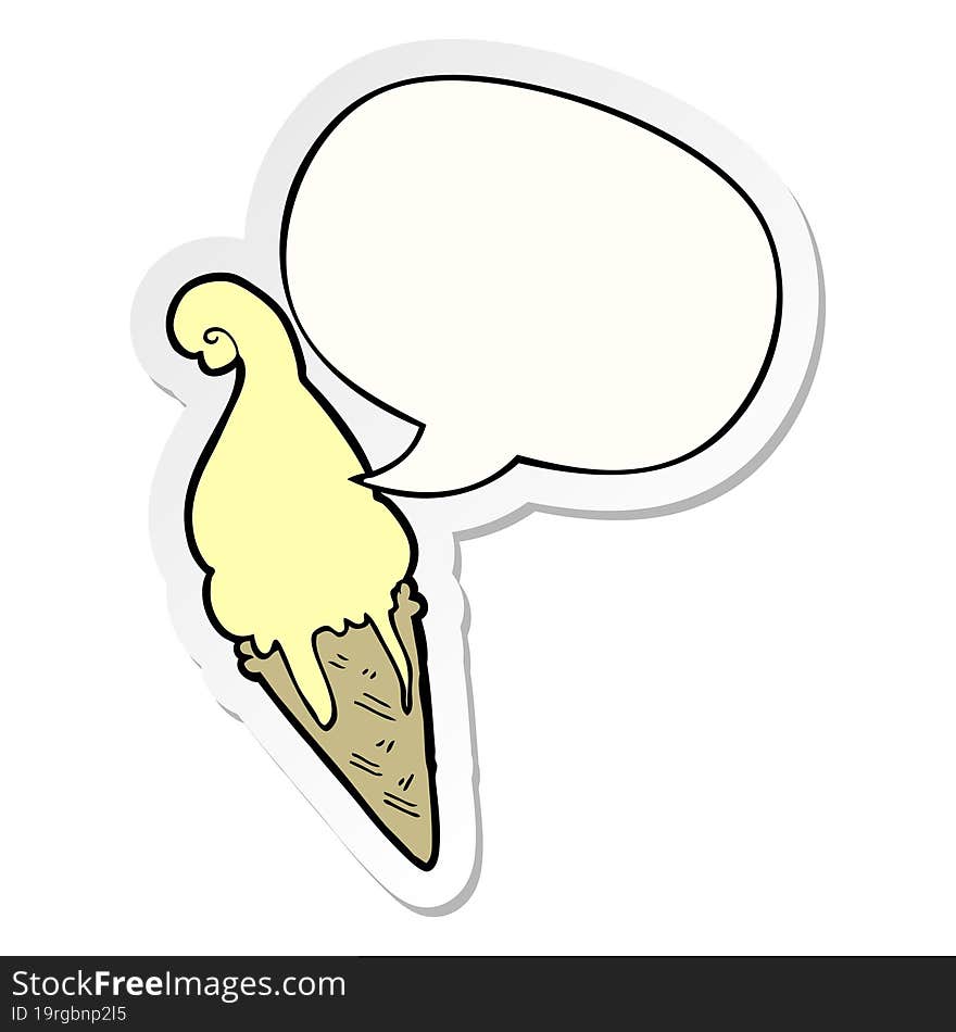 Cartoon Ice Cream And Speech Bubble Sticker