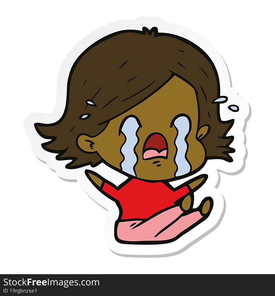 Sticker Of A Cartoon Woman Crying