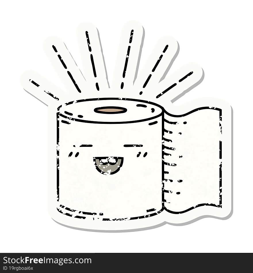 Grunge Sticker Of Tattoo Style Toilet Paper Character