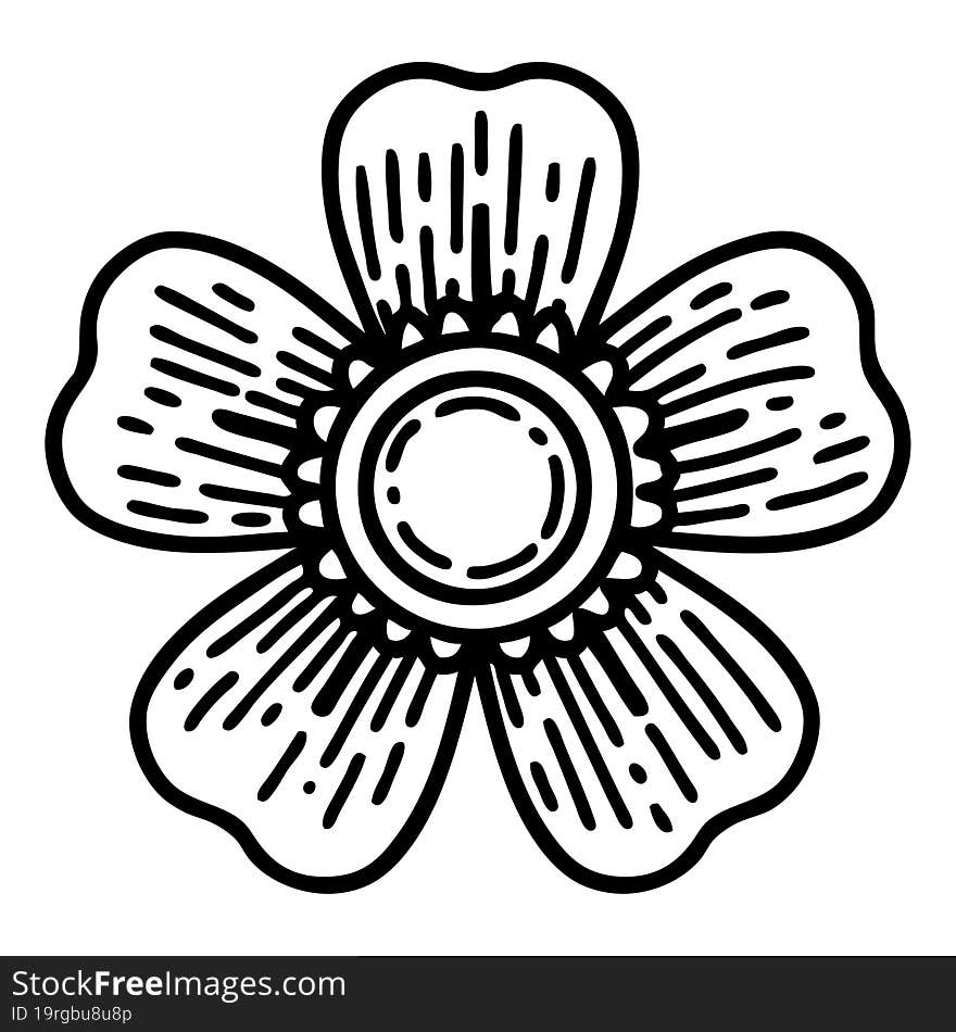 black line tattoo of a flower