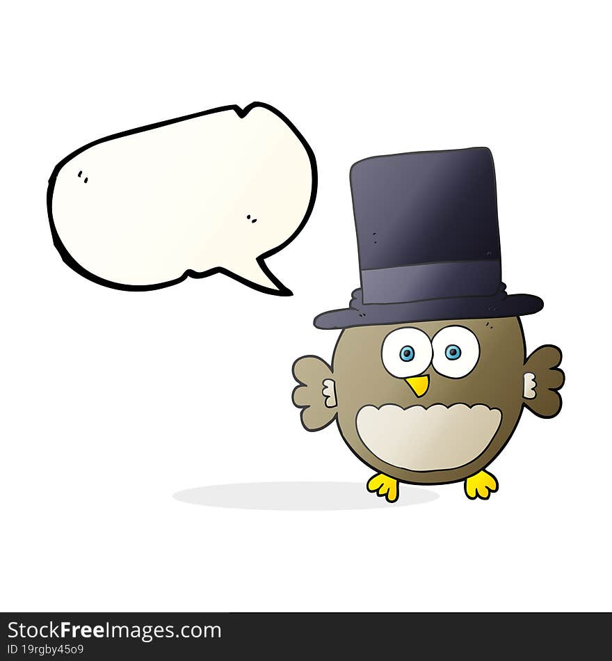 speech bubble cartoon owl in top hat