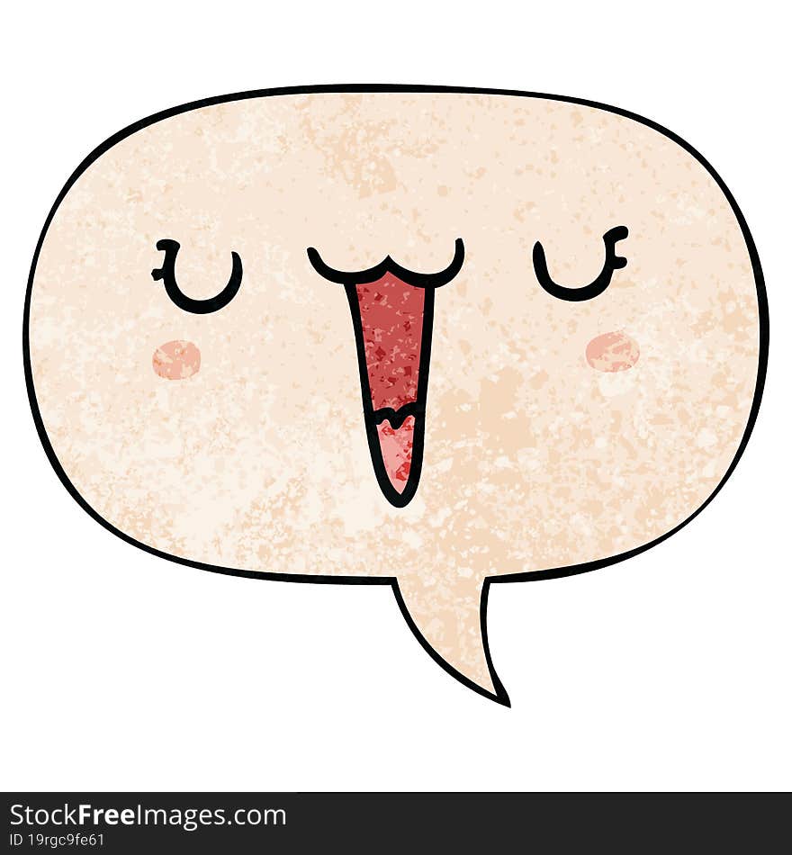 Cute Happy Cartoon Face And Speech Bubble In Retro Texture Style