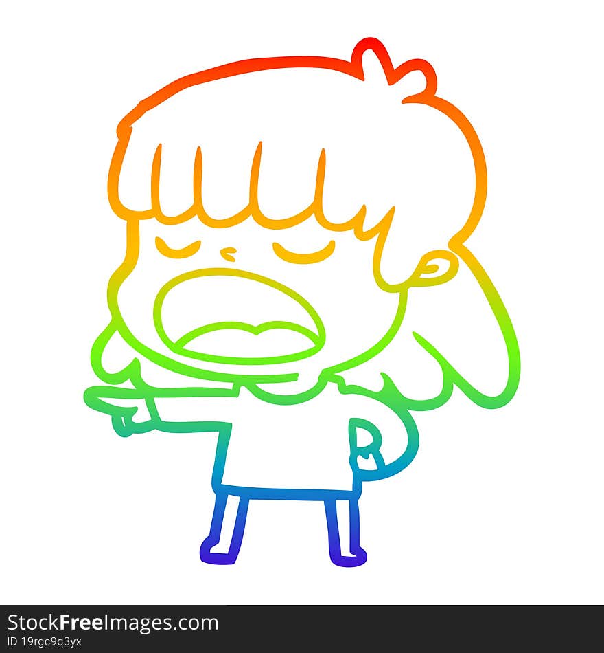 rainbow gradient line drawing cartoon woman talking loudly