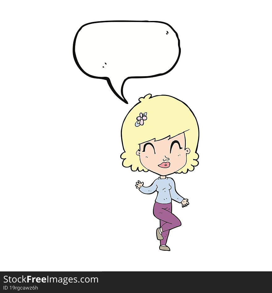 cartoon pretty woman dancing with speech bubble