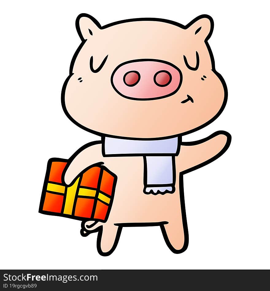 cartoon christmas pig. cartoon christmas pig