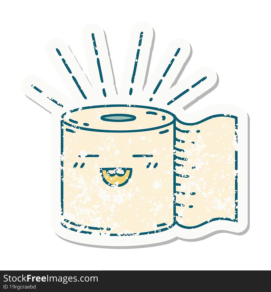 Grunge Sticker Of Tattoo Style Toilet Paper Character