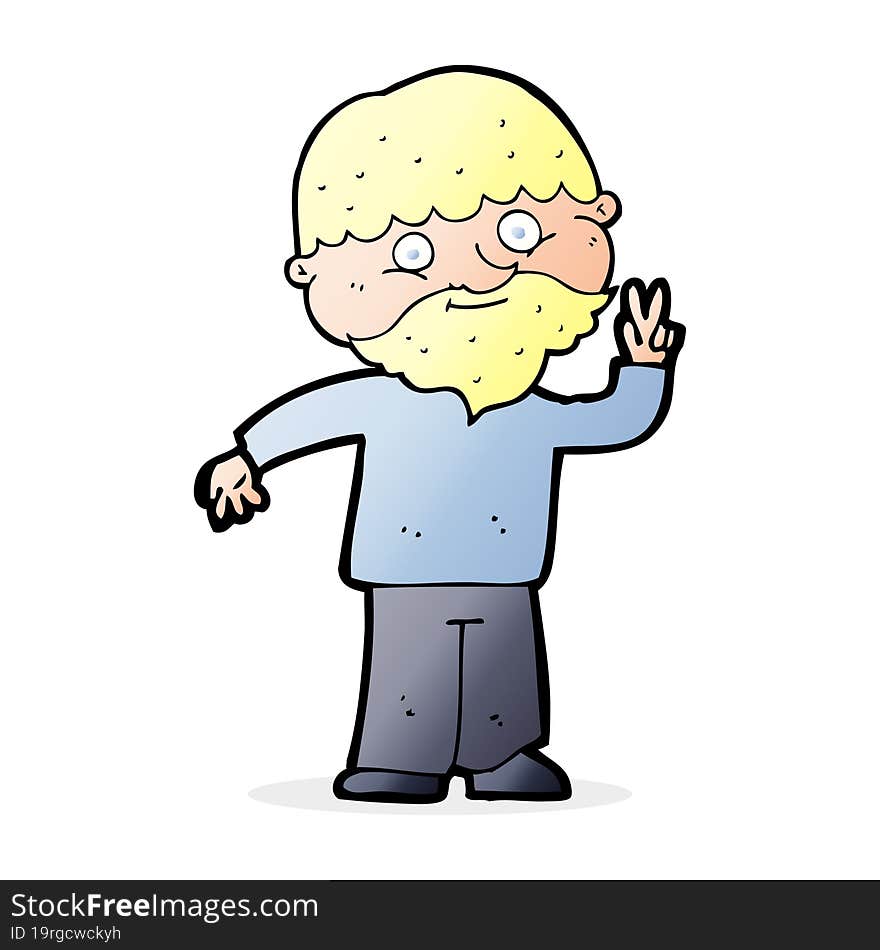 cartoon man giving peace sign