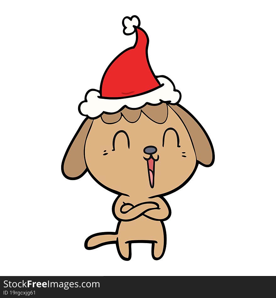 cute hand drawn line drawing of a dog wearing santa hat. cute hand drawn line drawing of a dog wearing santa hat