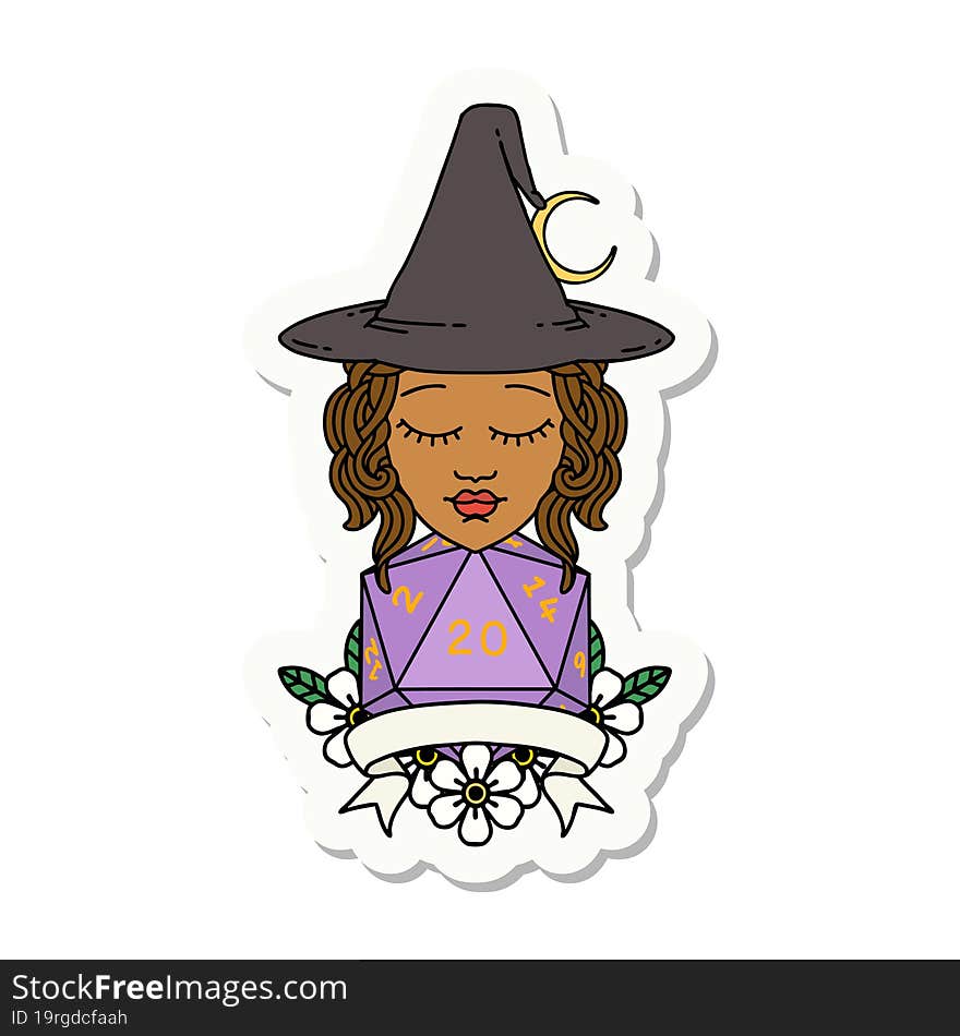 human witch with natural twenty dice roll sticker