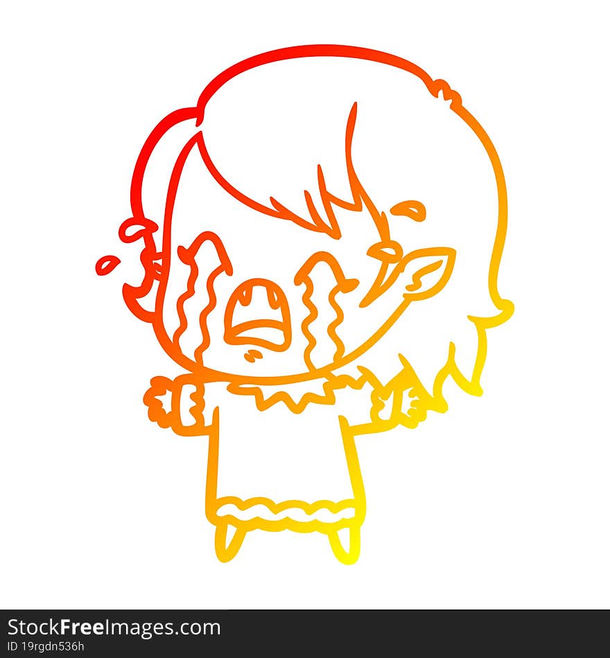 Warm Gradient Line Drawing Cartoon Crying Vampire Girl