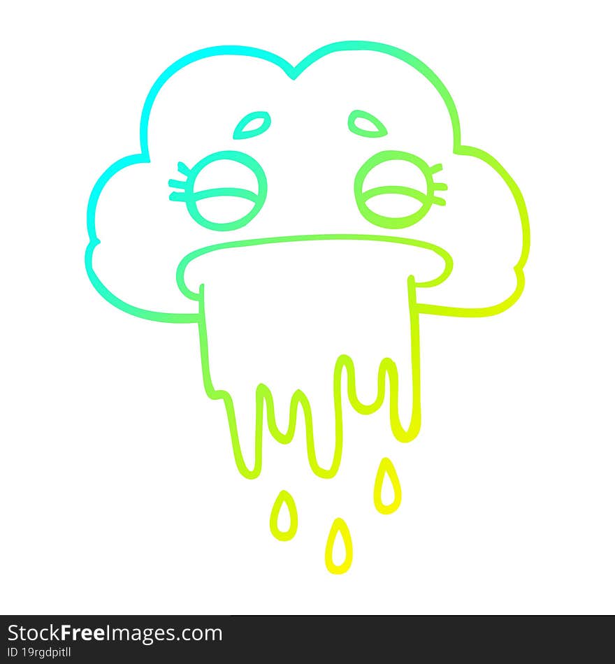 cold gradient line drawing cartoon rain cloud