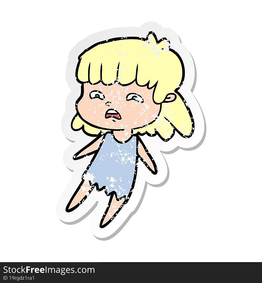 Distressed Sticker Of A Cartoon Worried Woman