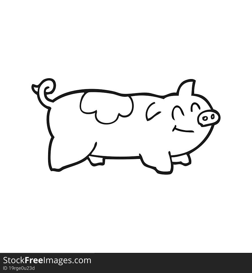 freehand drawn black and white cartoon pig