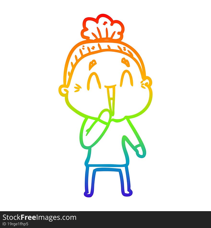 rainbow gradient line drawing cartoon happy old lady