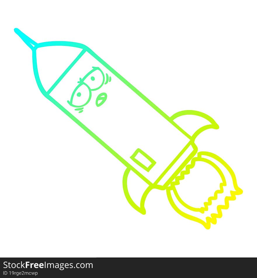 Cold Gradient Line Drawing Cartoon Rocket