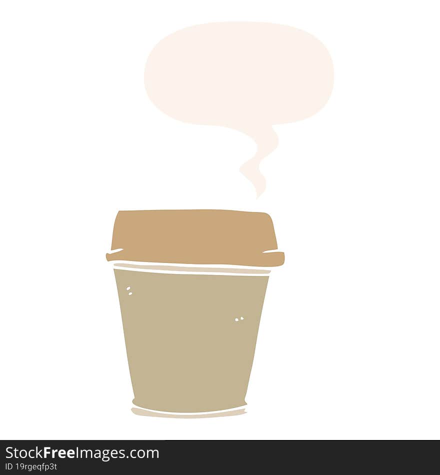 cartoon take out coffee with speech bubble in retro style