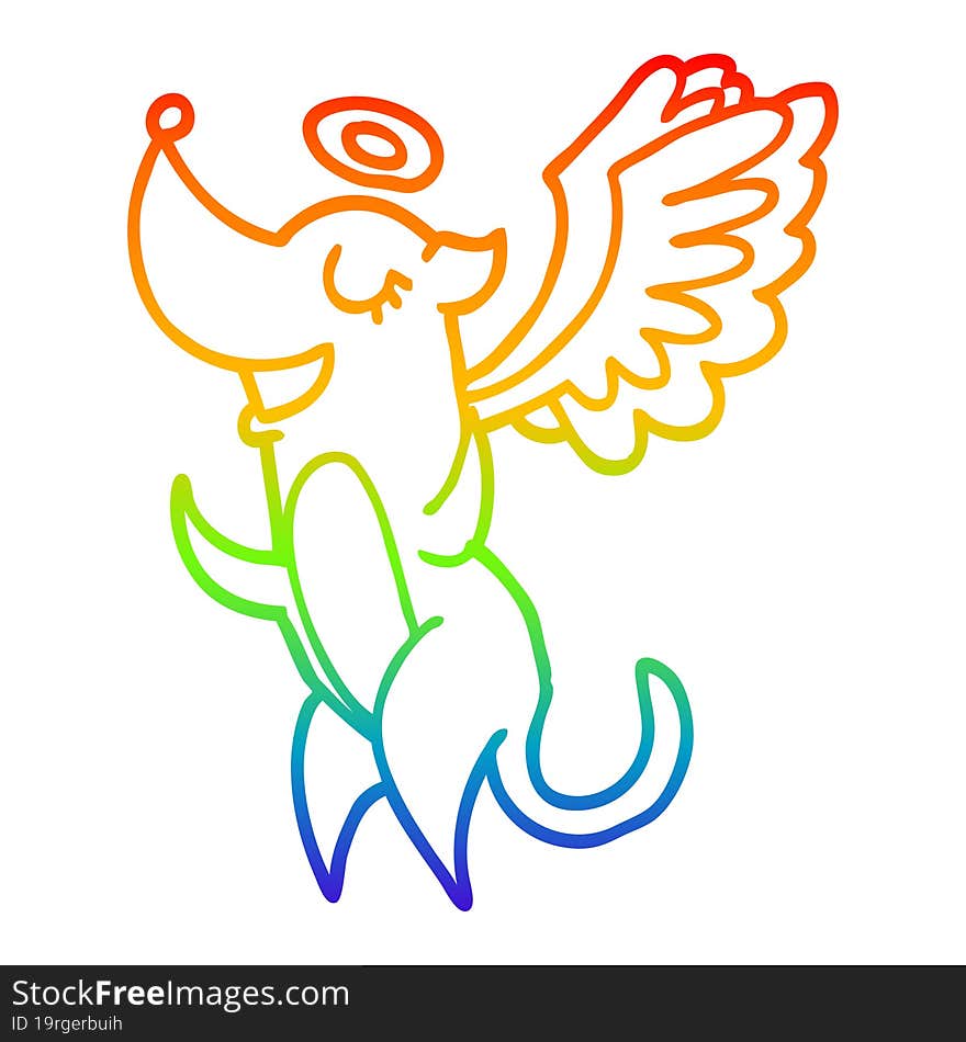 rainbow gradient line drawing of a cartoon angel dog