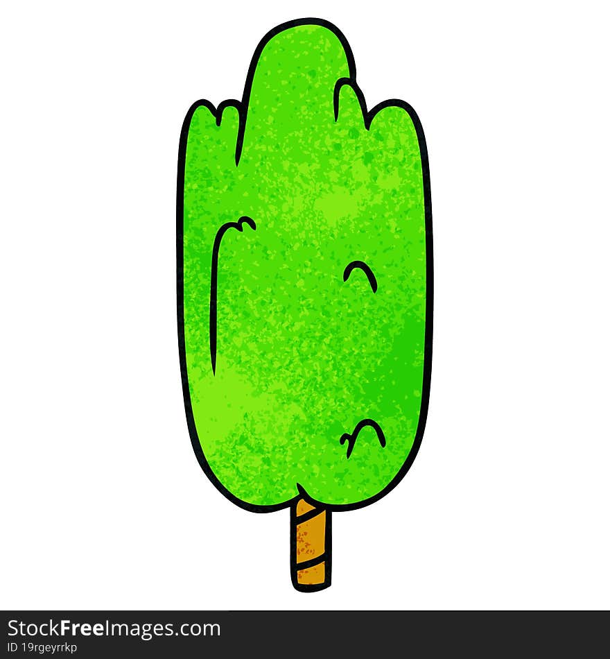 hand drawn textured cartoon doodle single green tree