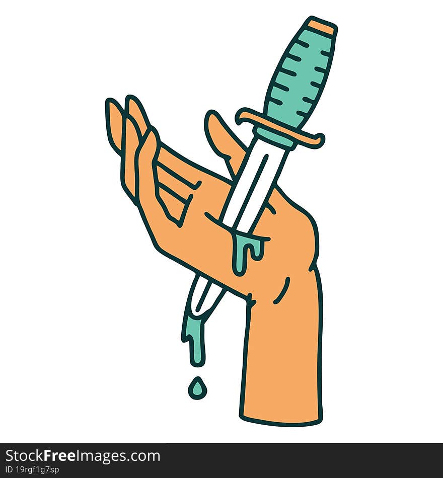 iconic tattoo style image of a dagger in the hand. iconic tattoo style image of a dagger in the hand