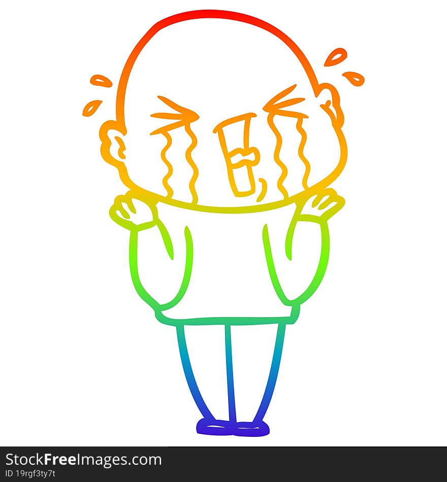 rainbow gradient line drawing cartoon crying bald man