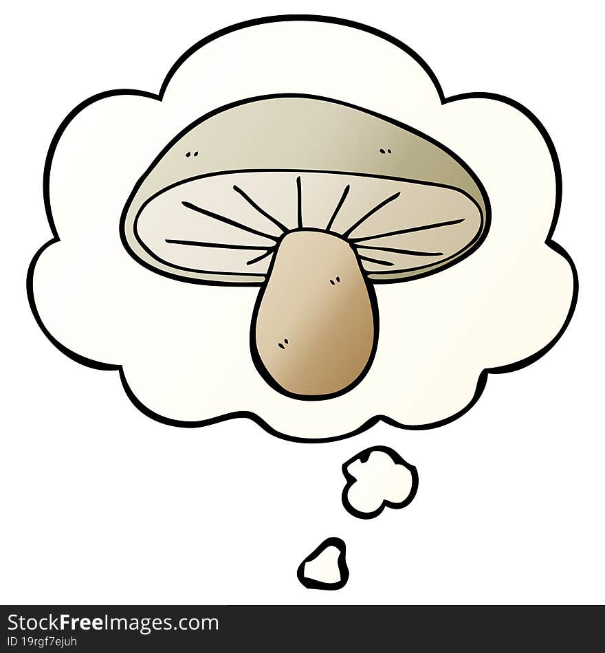 cartoon mushroom and thought bubble in smooth gradient style