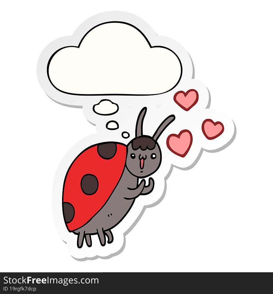 cute cartoon ladybug in love with thought bubble as a printed sticker