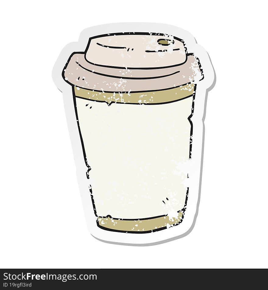 retro distressed sticker of a cartoon take out coffee