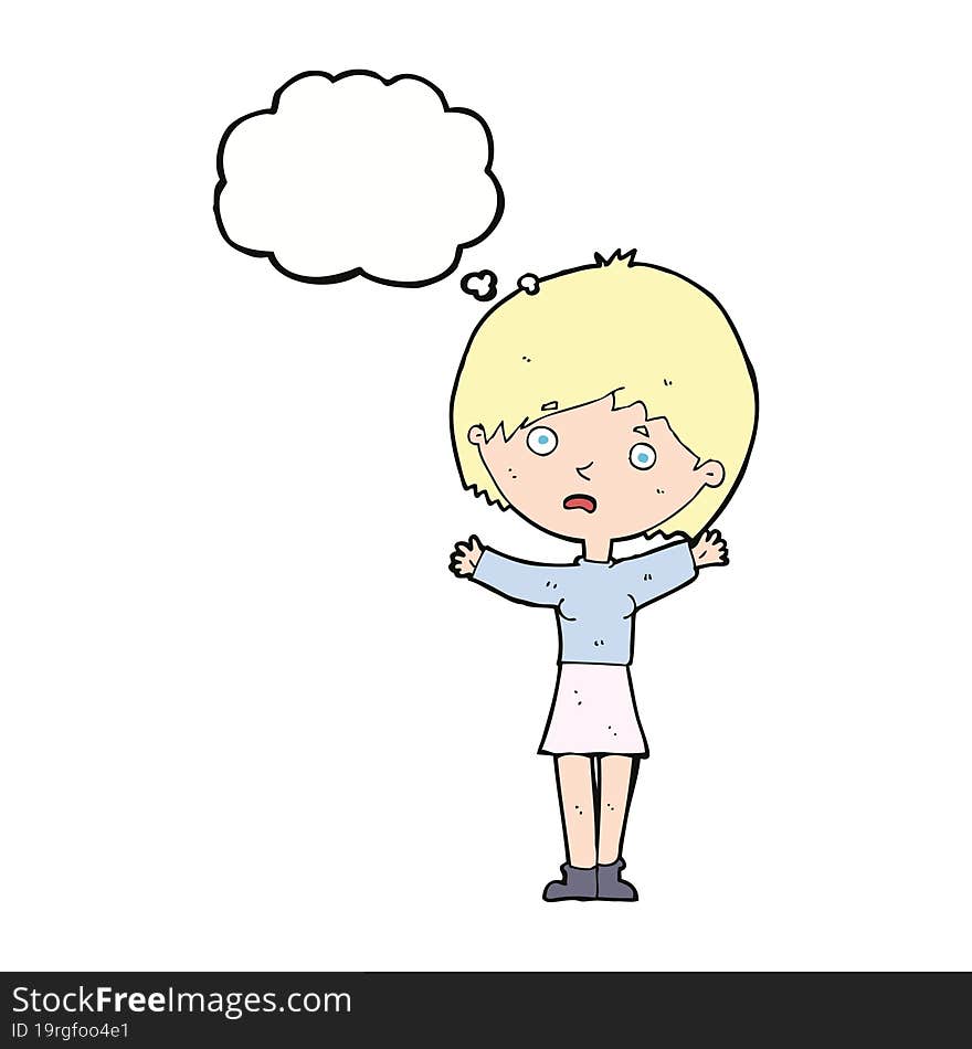 Cartoon Worried Woman With Thought Bubble