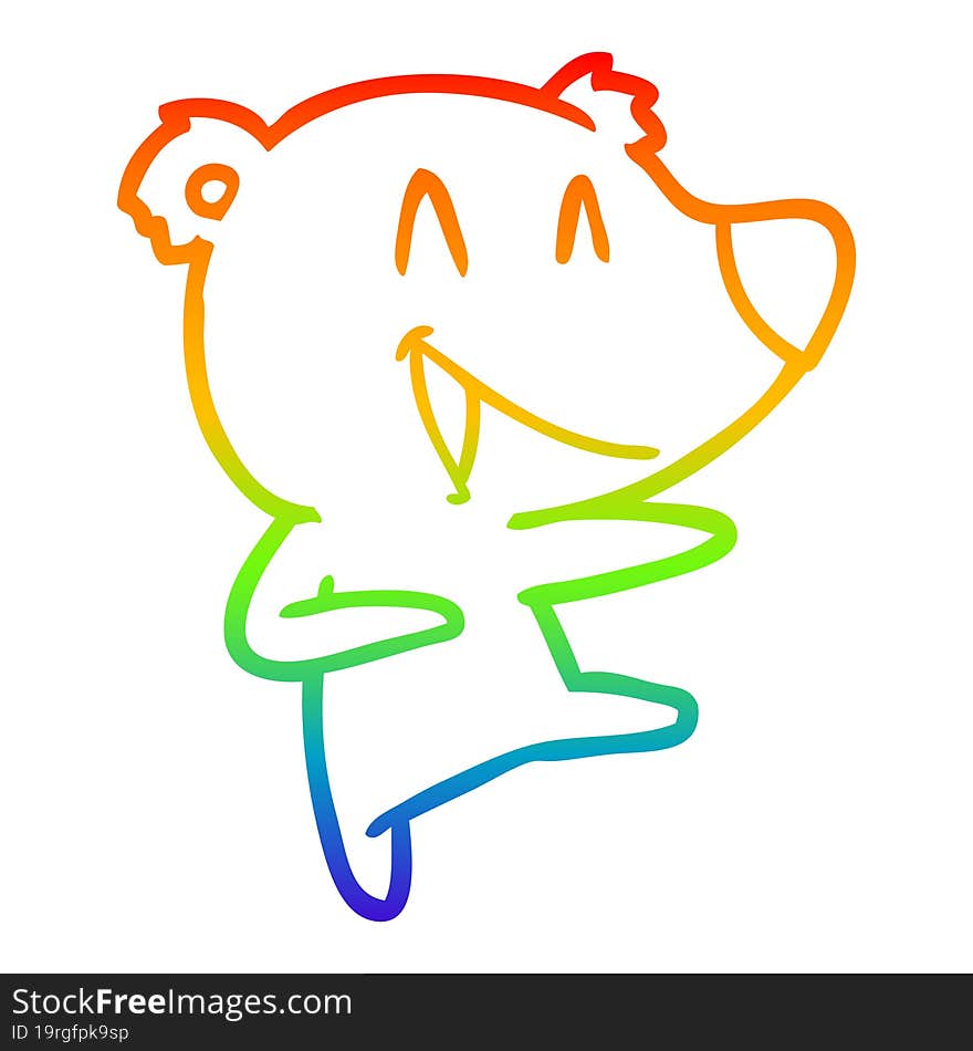 Rainbow Gradient Line Drawing Laughing Bear Cartoon