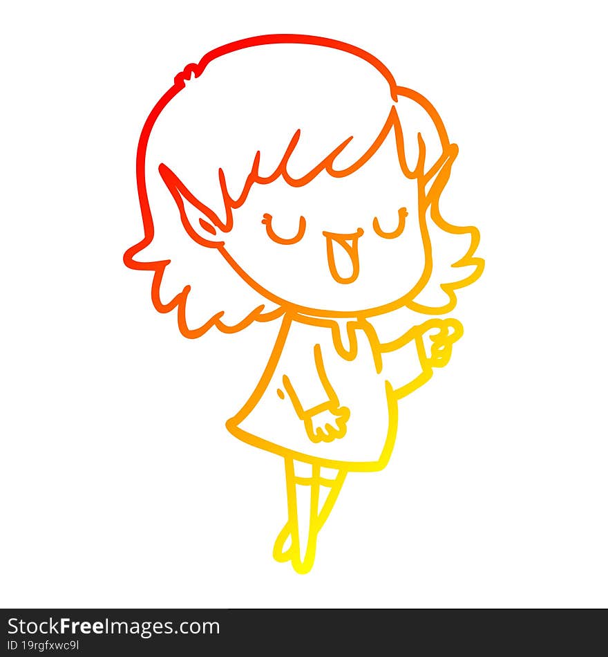 warm gradient line drawing of a cartoon elf girl