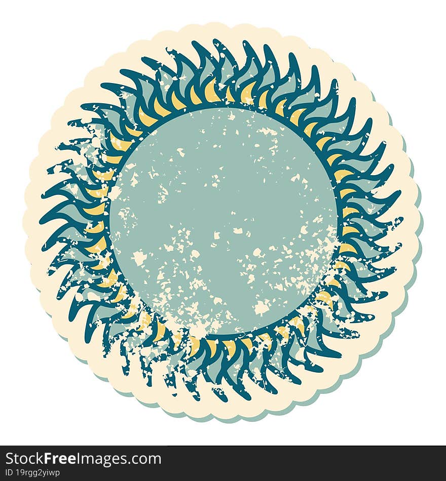 Distressed Sticker Tattoo Style Icon Of A Sun